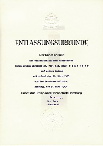 Dr. Rolf Schröder, Entlassung 1983